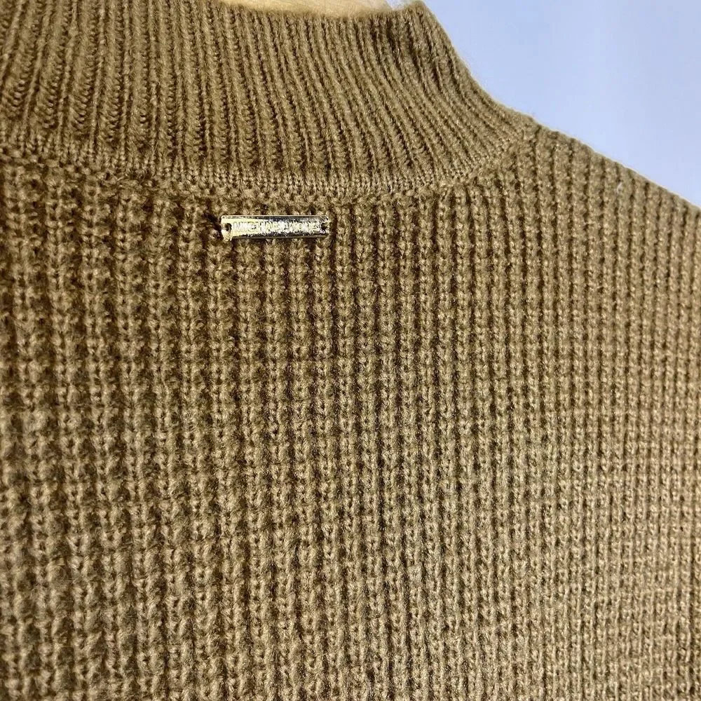 Michael Kors Women's L Fringe Knit Mock Neck‎ Sweater Brown